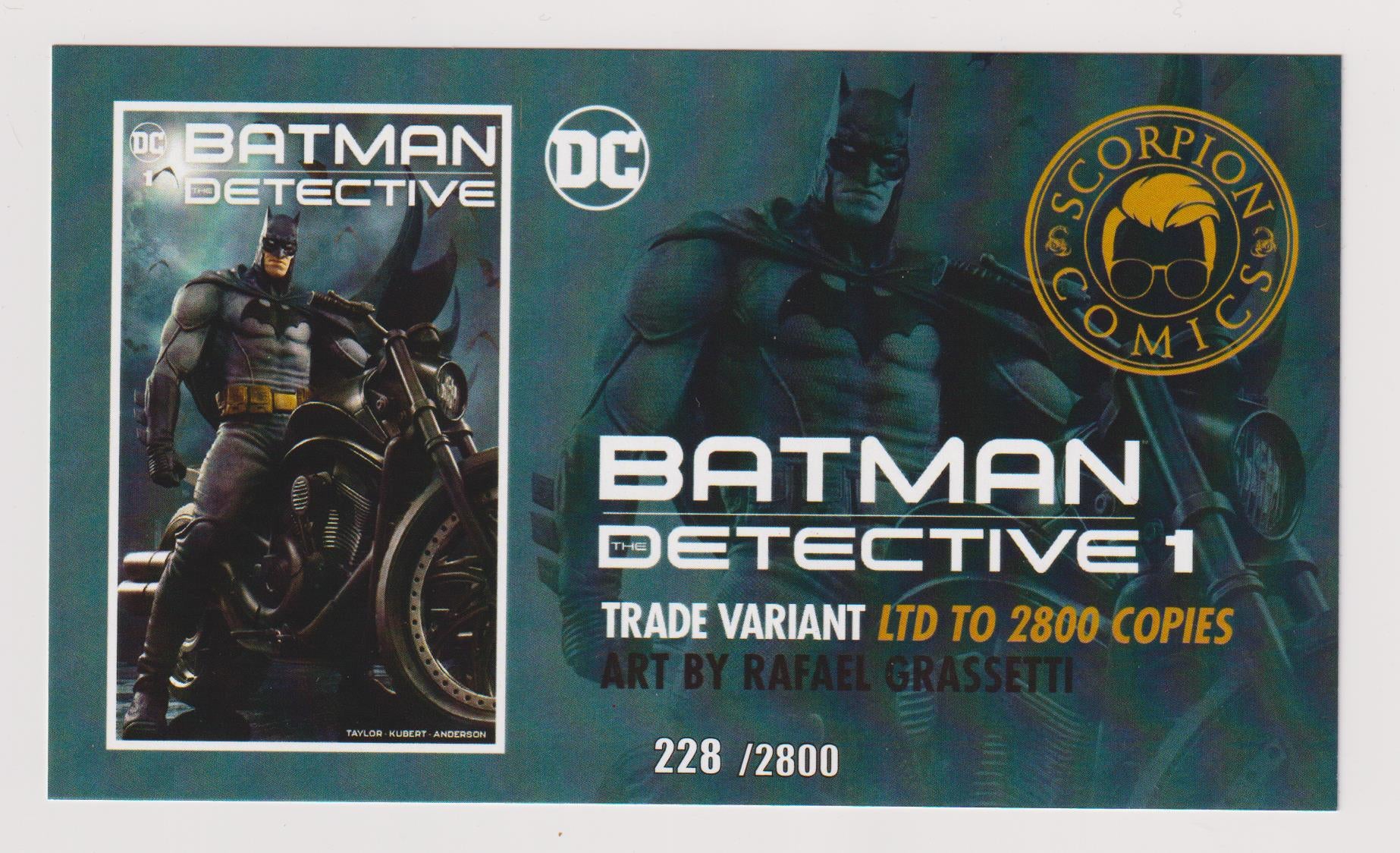BATMAN the DETECTIVE #1 LTD EDITION Trade dress variant #228/2800 with COA 2021